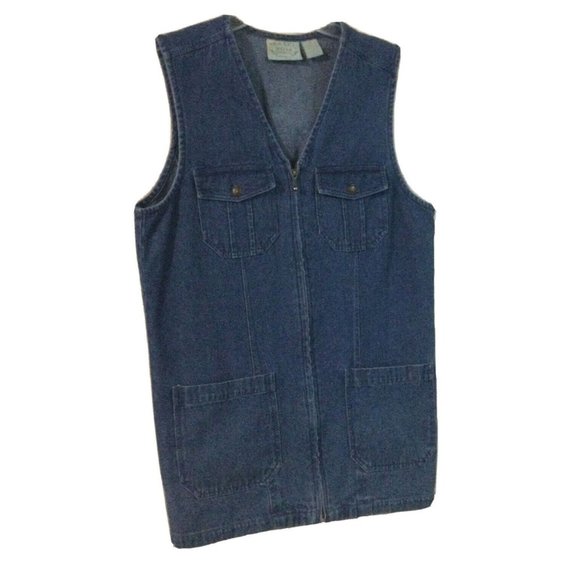 Khaki Rose Blue Denim Zip Up Vest with Pockets S - Picture 1 of 4